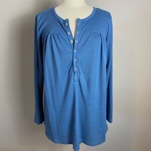 Boutique x Royal & Reese Waffle Knit Henley Snap Bib Front Button Up Blue W's LG